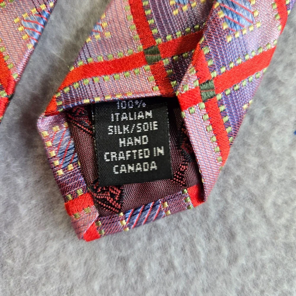 Dion Signature Necktie Mens OS Purple Red Geometric Diamond 100% Italian Silk